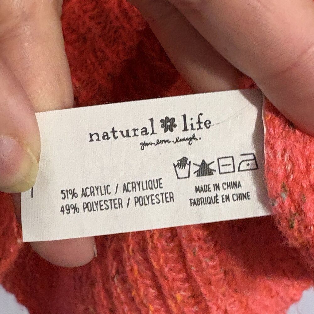 Natural Life Womens Orange Marled Ribbed V-Neck Knit Pullover Sweater Sz M Beach - Picture 5 of 6
